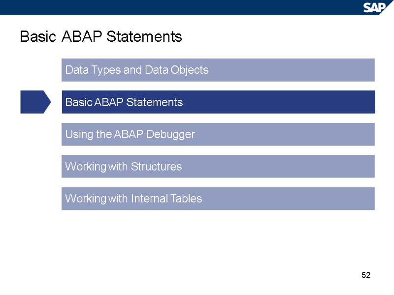 52 Basic ABAP Statements Data Types and Data Objects Basic ABAP Statements Using the